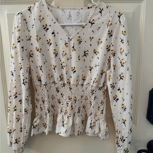 Floral Smocked Cream Top